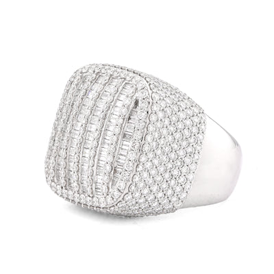 10K White Gold 5.90CT Multi-Column Baguette/Round Lab Diamond Men Rectangle Pinky Ring