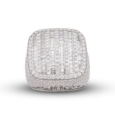 10K White Gold 5.90CT Multi-Column Baguette/Round Lab Diamond Men Rectangle Pinky Ring