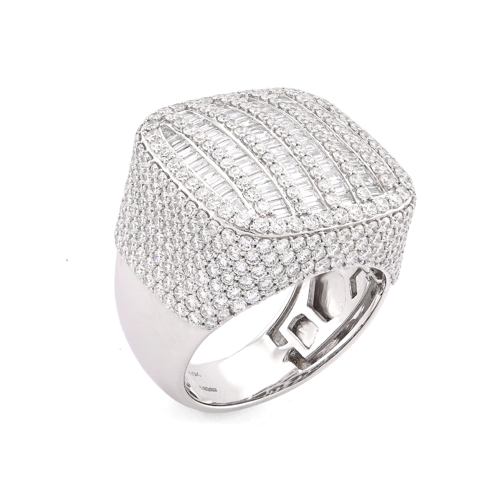 10K White Gold 5.90CT Multi-Column Baguette/Round Lab Diamond Men Rectangle Pinky Ring