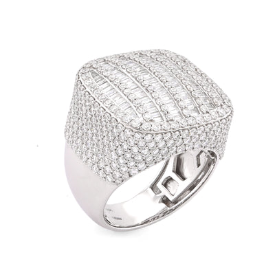 10K White Gold 5.90CT Multi-Column Baguette/Round Lab Diamond Men Rectangle Pinky Ring