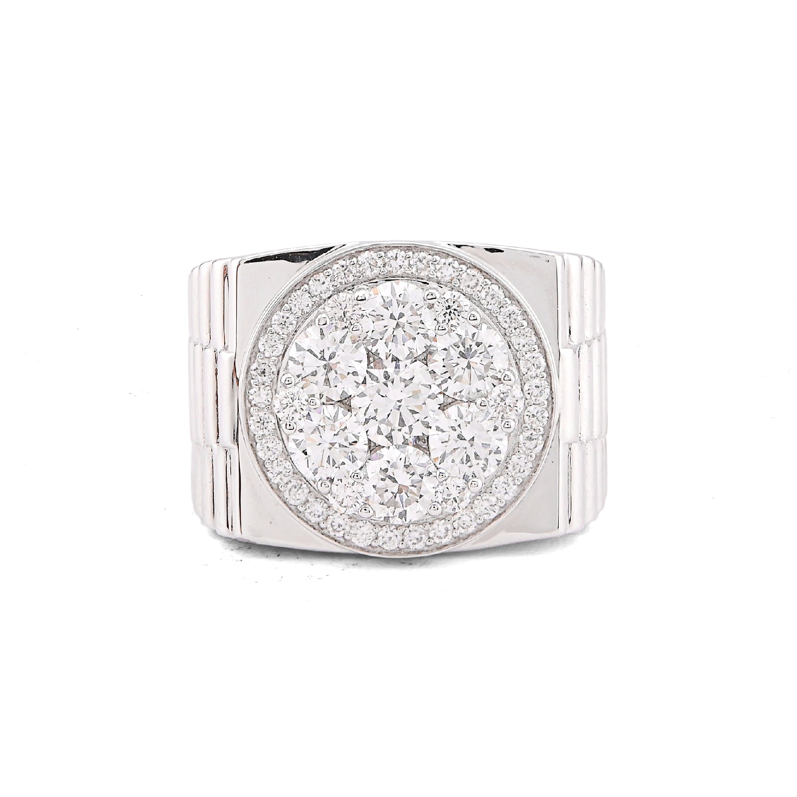 10K White Gold 3.17CT Flower Cluster Centre Halo Men President's Lab Diamond Pinky Ring
