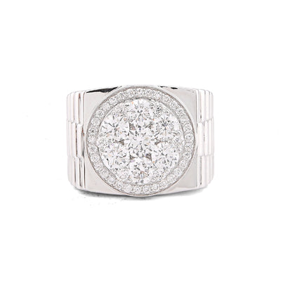 10K White Gold 3.17CT Flower Cluster Centre Halo Men President's Lab Diamond Pinky Ring