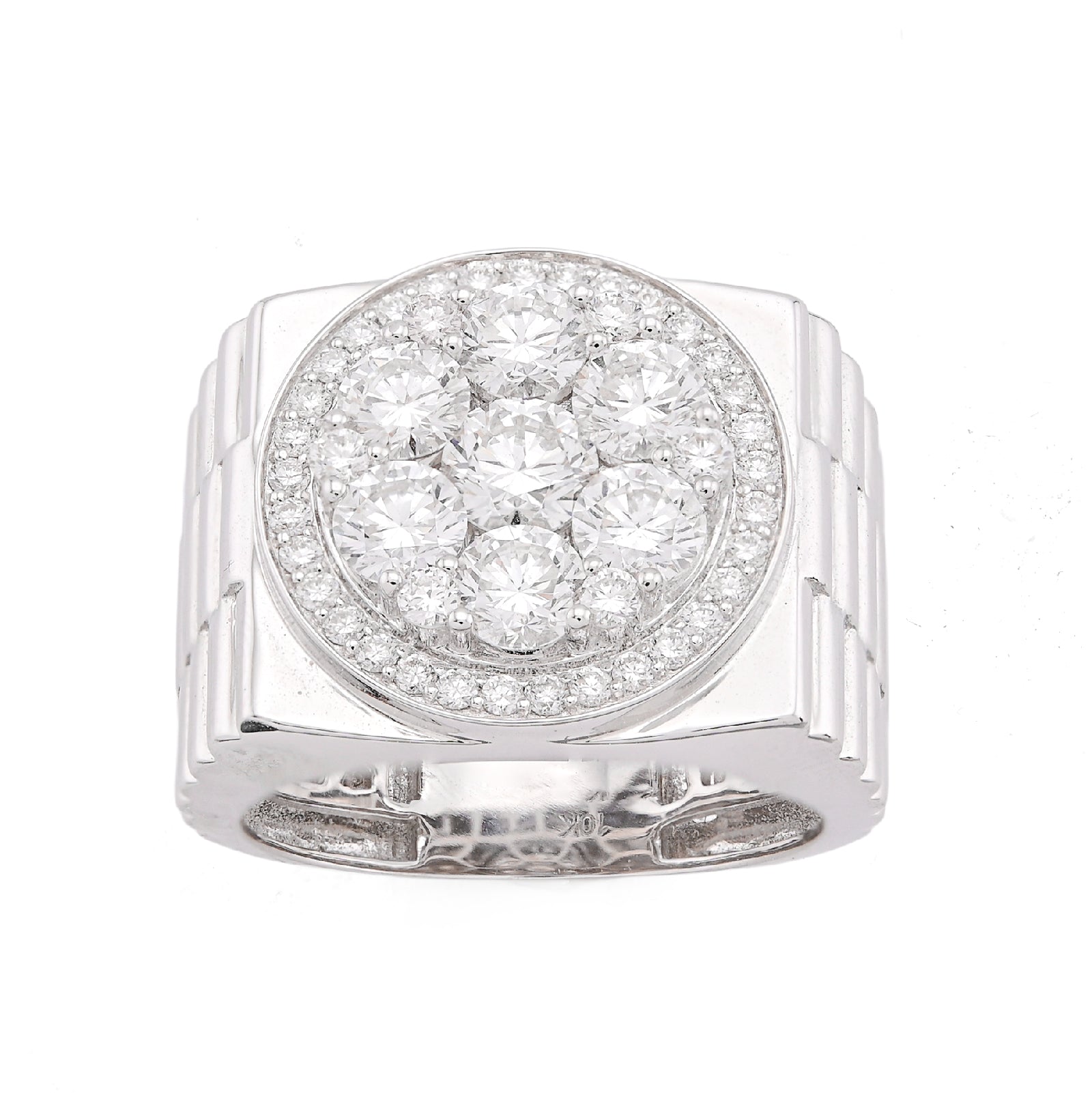 10K White Gold 3.17CT Flower Cluster Centre Halo Men President's Lab Diamond Pinky Ring