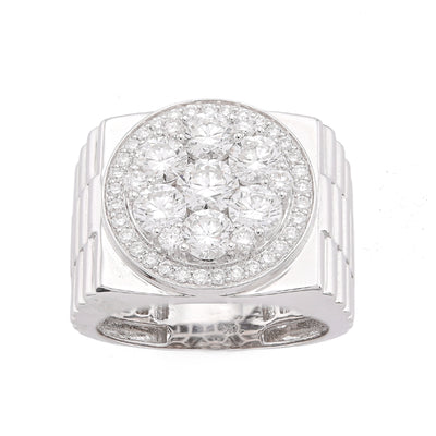 10K White Gold 3.17CT Flower Cluster Centre Halo Men President's Lab Diamond Pinky Ring
