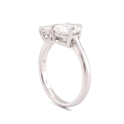 14K White Gold 2.50CT Pear/Marquise Solitaire Centre Lab Diamond Women Ring