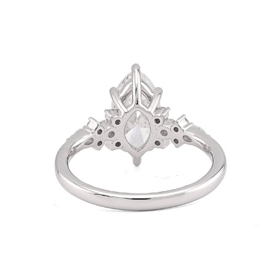 14K White Gold 2.39CT Marquise Centre Solitaire Pear/Round Lab Diamond Flower Side Women Ring