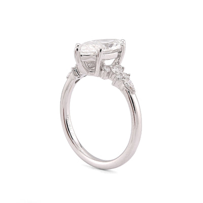 14K White Gold 2.39CT Marquise Centre Solitaire Pear/Round Lab Diamond Flower Side Women Ring