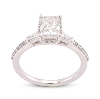 10K White Gold Centre Radiant Solitaire 1.53CT Lab Diamond Baguette/Round Women Ring
