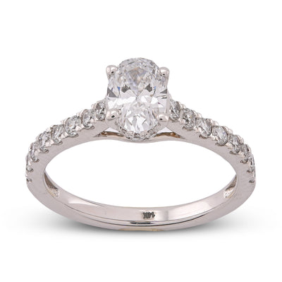14K White Gold Oval Solitaire Centre 1.25CT Lab Diamond Women Ring
