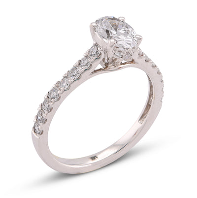 14K White Gold Oval Solitaire Centre 1.25CT Lab Diamond Women Ring