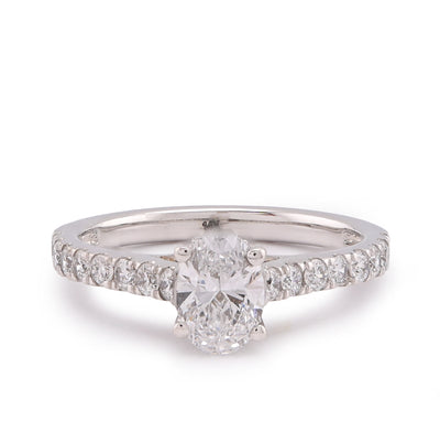 14K White Gold Oval Solitaire Centre 1.25CT Lab Diamond Women Ring