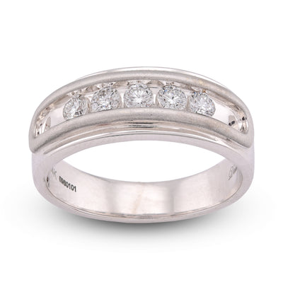 14K White Gold 5 Stone Centre Single Row 0.50CT Lab Diamond Men Band