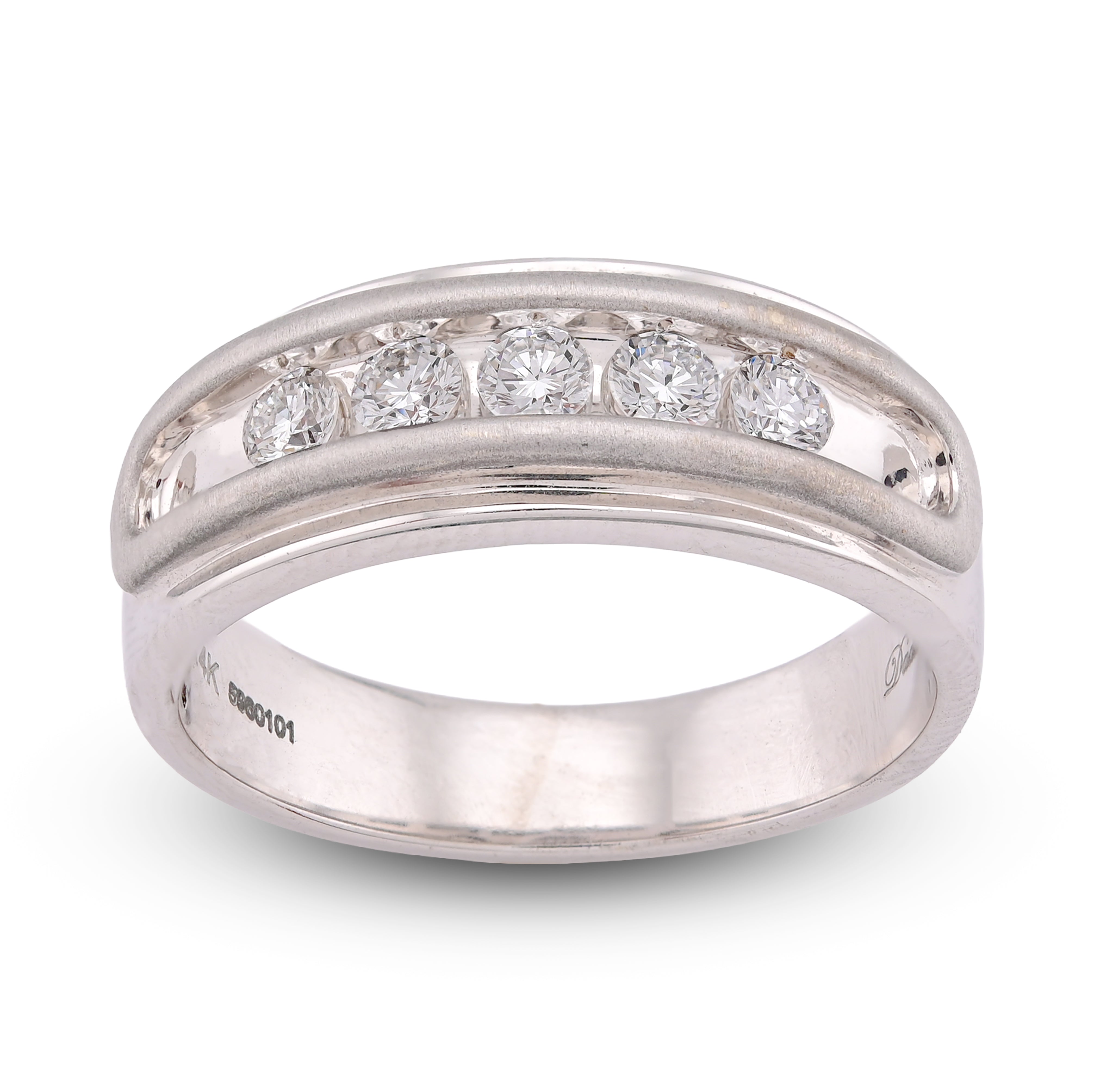 14K White Gold 5 Stone Centre Single Row 0.50CT Lab Diamond Men Band