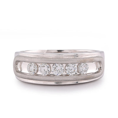 14K White Gold 5 Stone Centre Single Row 0.50CT Lab Diamond Men Band
