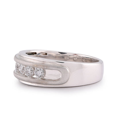 14K White Gold 5 Stone Centre Single Row 0.50CT Lab Diamond Men Band