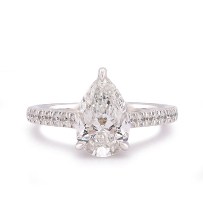 14K White Gold 2.25CT Pear/Tear Drop Solitaire Centre Women Lab Diamond Ring