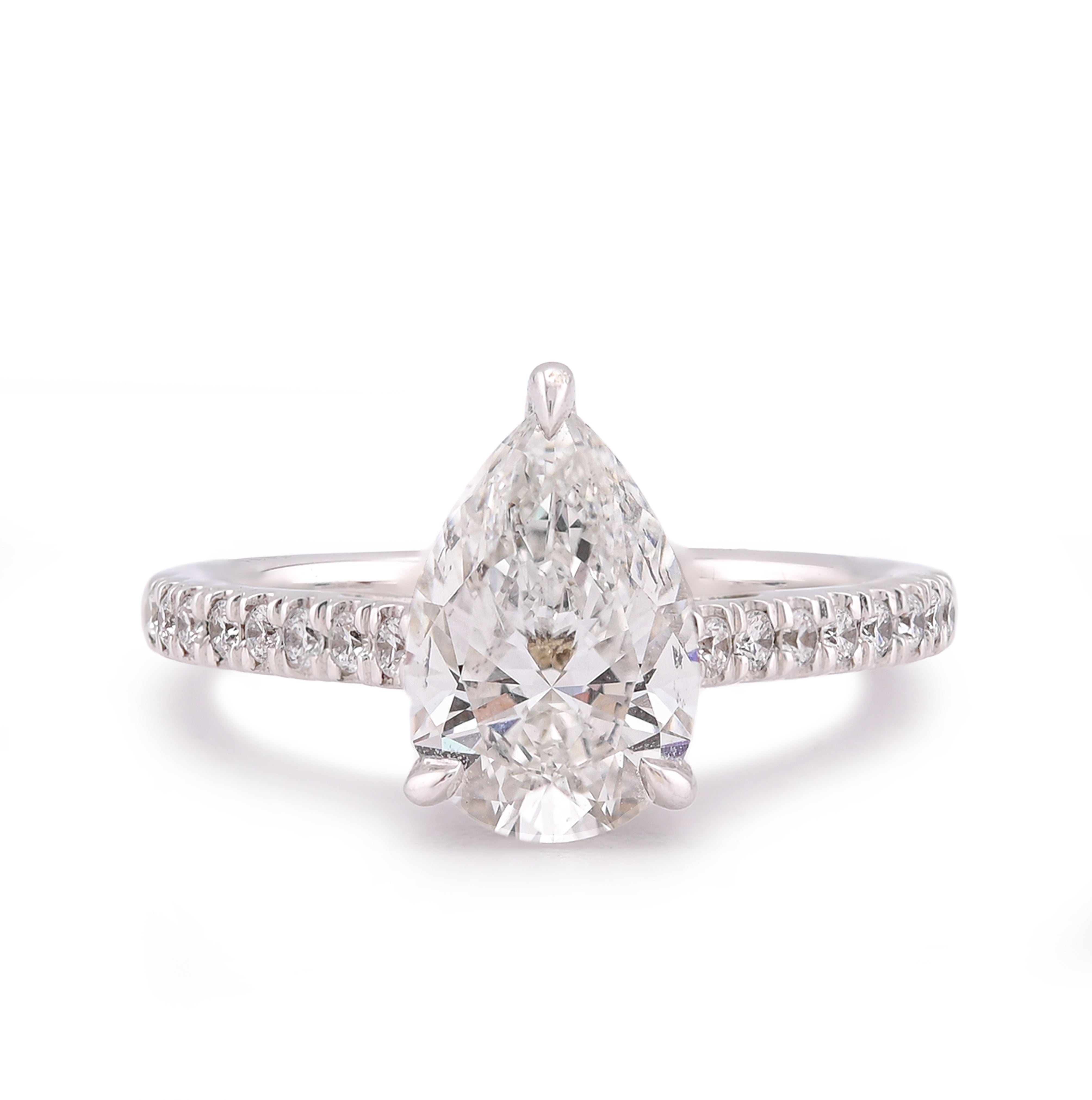 14K White Gold 2.25CT Pear/Tear Drop Solitaire Centre Women Lab Diamond Ring
