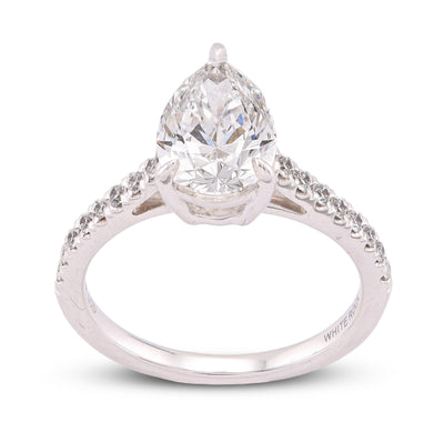 14K White Gold 2.25CT Pear/Tear Drop Solitaire Centre Women Lab Diamond Ring