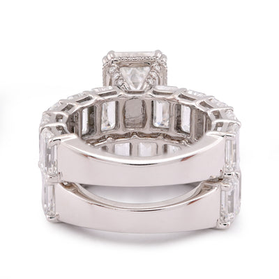 14K White Gold 16.95CT Emerald Solitaire Centre and Side Women Lab Diamond Ring with Band
