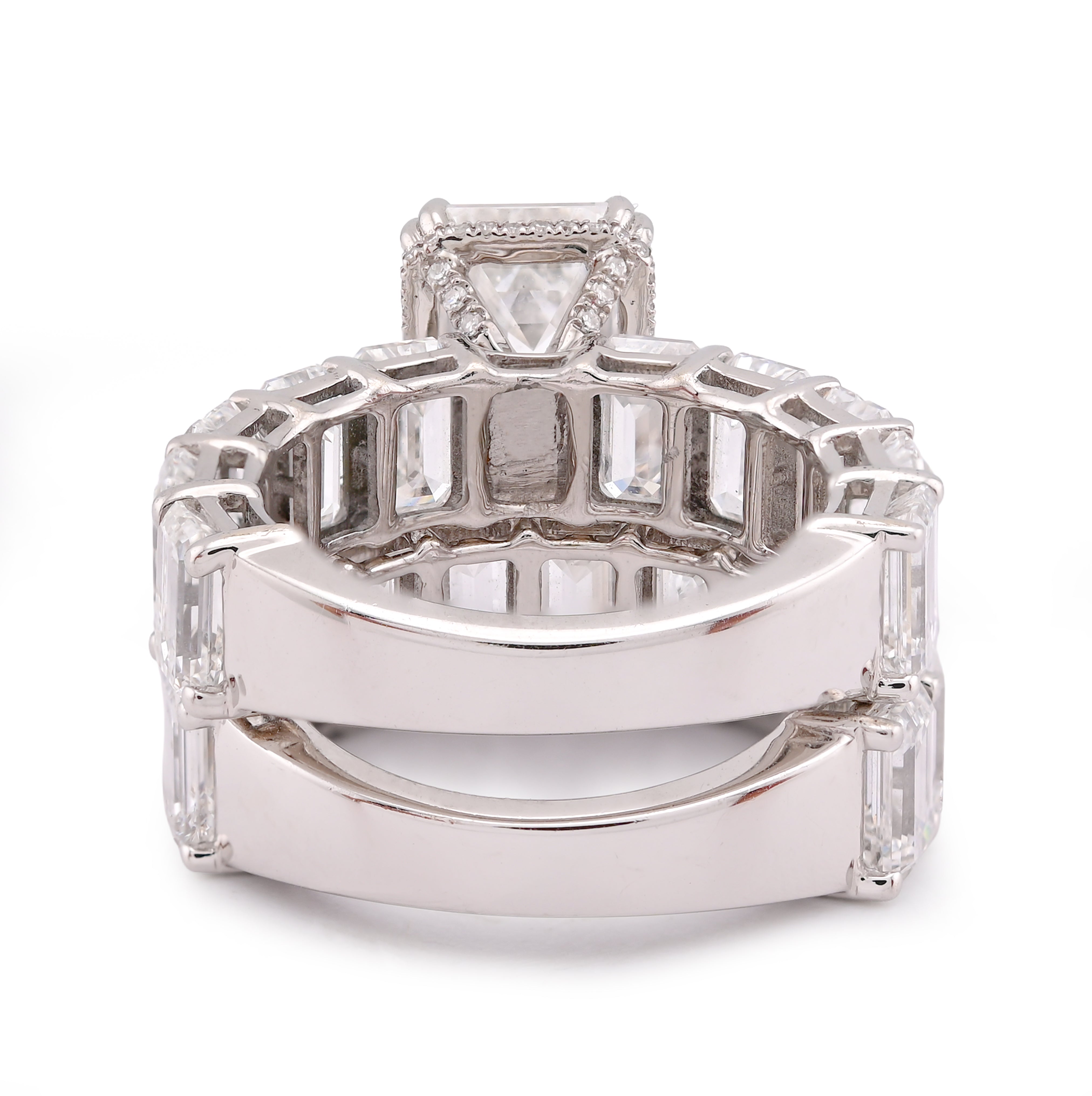 14K White Gold 16.95CT Emerald Solitaire Centre and Side Women Lab Diamond Ring with Band