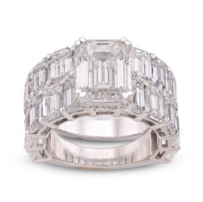 14K White Gold 16.95CT Emerald Solitaire Centre and Side Women Lab Diamond Ring with Band