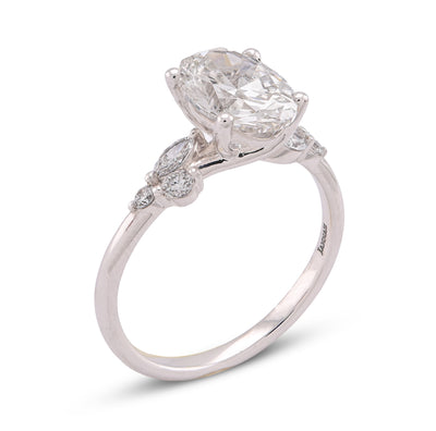 14K White Gold 2.25CT Oval Solitaire Centre Marquise/Round Side Lab Diamond Women Ring