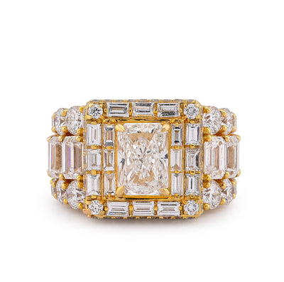 10K Yellow Gold 15CT Radiant Centre Radiant/Round Lab Diamond Men Pinky Ring