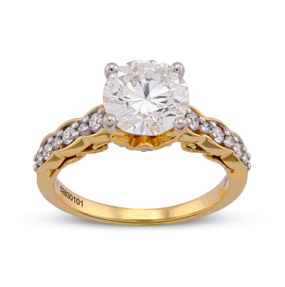 14K Yellow Gold 2.28CT Centre Round Solitaire Lab Diamond Women Ring