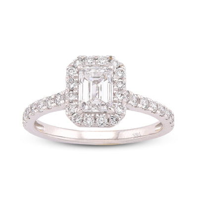 14K White Gold Halo Centre Emerald 1.35CT Lab Diamond Women Ring