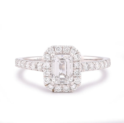 14K White Gold Halo Centre Emerald 1.35CT Lab Diamond Women Ring