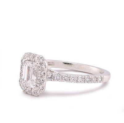 14K White Gold Halo Centre Emerald 1.35CT Lab Diamond Women Ring