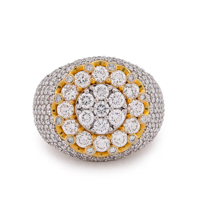 10K Yellow Gold 4CT FLower Cluster Centre Halo Side Iced Lab Diamond Men Pinky Ring