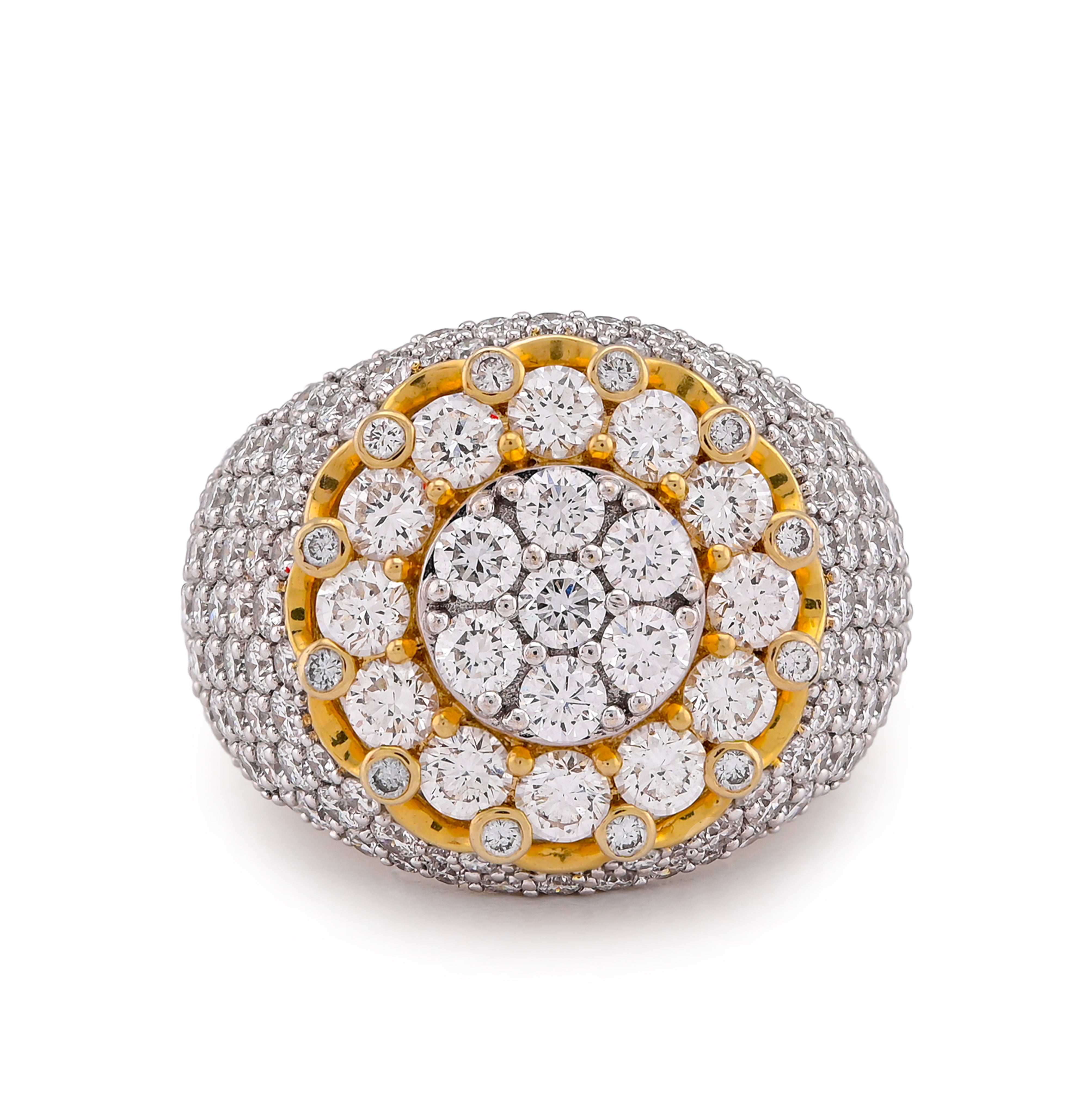 10K Yellow Gold 4CT FLower Cluster Centre Halo Side Iced Lab Diamond Men Pinky Ring