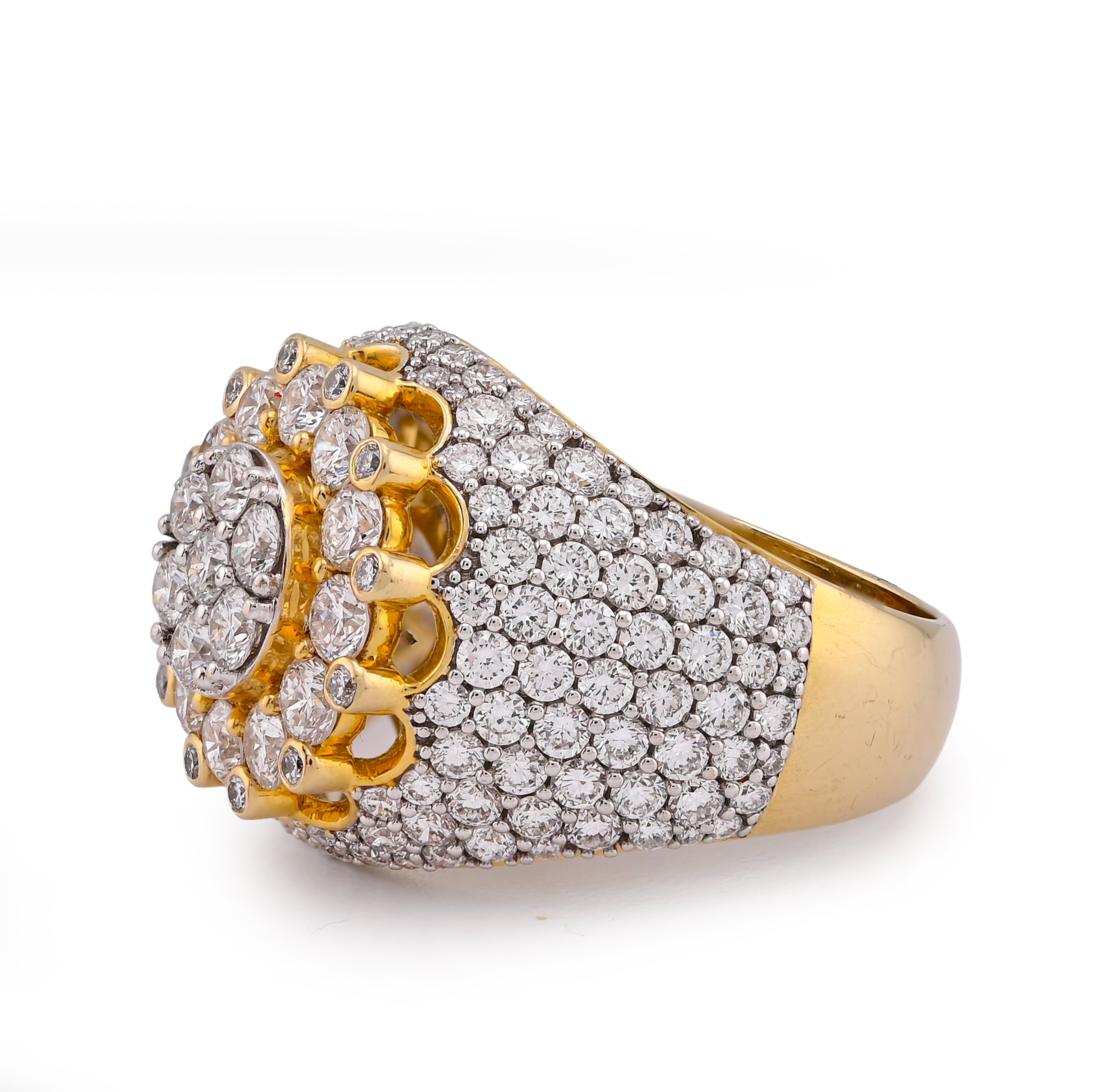 10K Yellow Gold 4CT FLower Cluster Centre Halo Side Iced Lab Diamond Men Pinky Ring