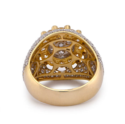10K Yellow Gold 4CT FLower Cluster Centre Halo Side Iced Lab Diamond Men Pinky Ring