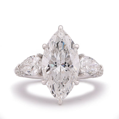 14K White Gold 7.48CT Marquise Centre Solitaire Pear Side Flower Shape Lab Diamond Women ring