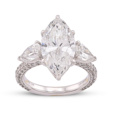 14K White Gold 7.48CT Marquise Centre Solitaire Pear Side Flower Shape Lab Diamond Women ring