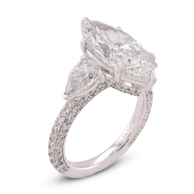 14K White Gold 7.48CT Marquise Centre Solitaire Pear Side Flower Shape Lab Diamond Women ring