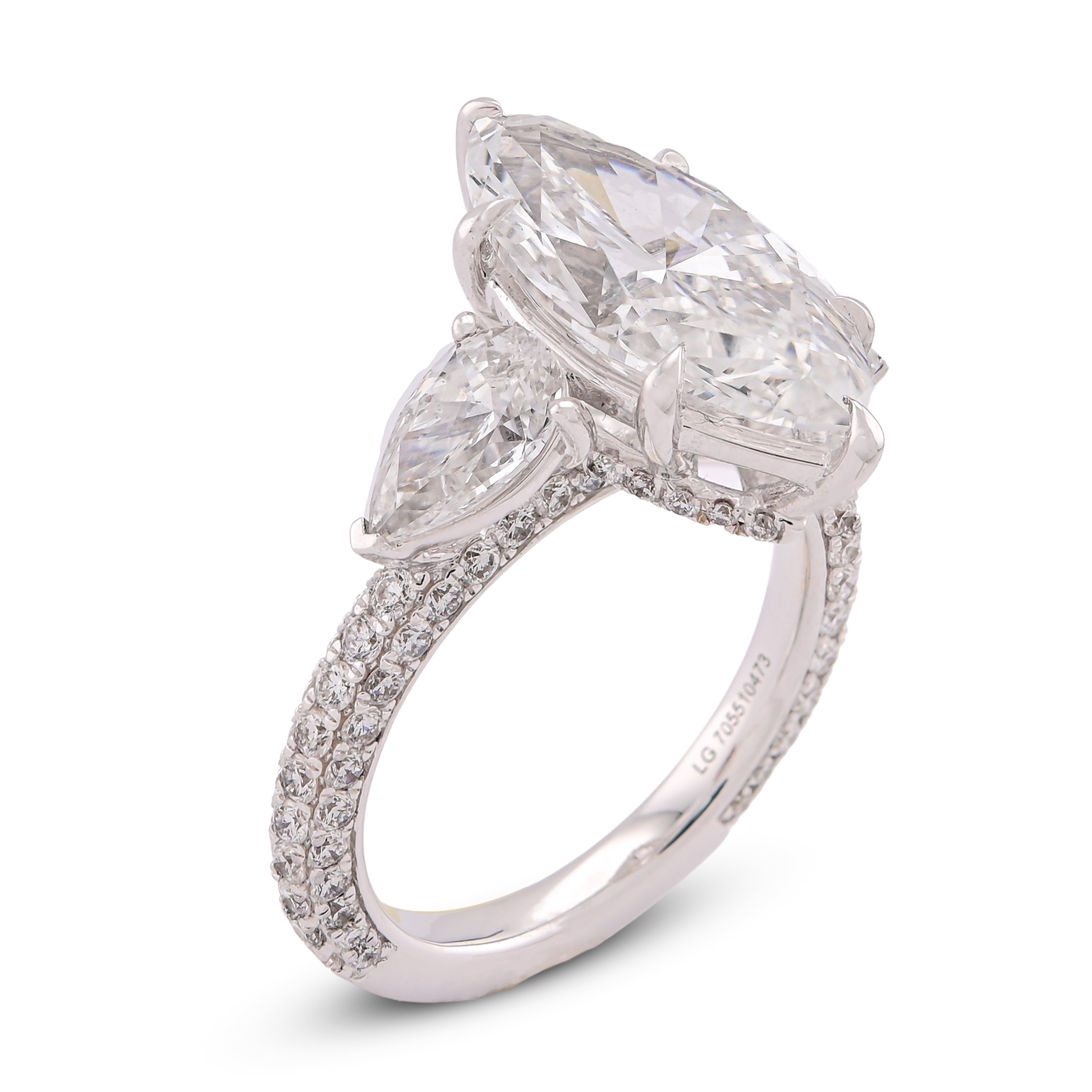 14K White Gold 7.48CT Marquise Centre Solitaire Pear Side Flower Shape Lab Diamond Women ring
