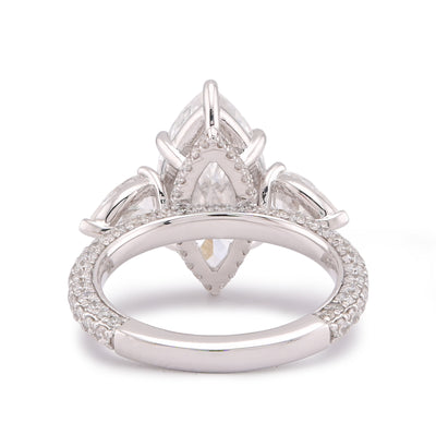 14K White Gold 7.48CT Marquise Centre Solitaire Pear Side Flower Shape Lab Diamond Women ring