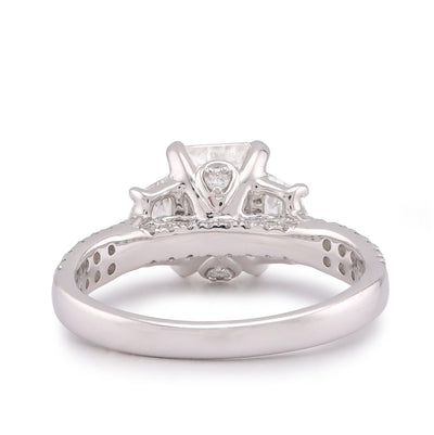 14K White Gold 3.25CT Emerald Solitaire Radiant/Round Side Lab Diamond Women Ring