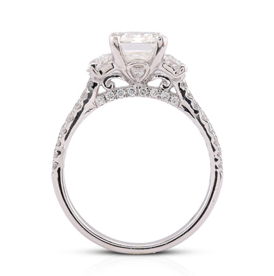 14K White Gold 3.25CT Emerald Solitaire Radiant/Round Side Lab Diamond Women Ring
