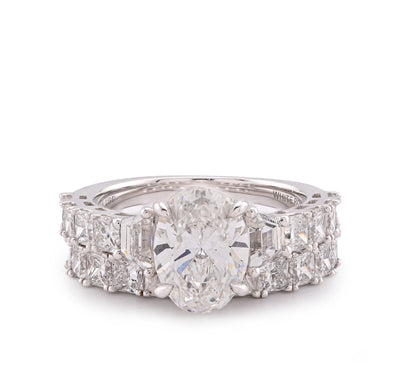 14K White Gold 5.36CT Radiant Side Oval Solitaire Centre Lab Diamond Women Ring with Band