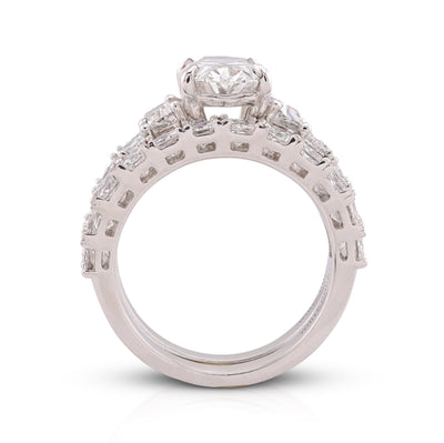 14K White Gold 5.36CT Radiant Side Oval Solitaire Centre Lab Diamond Women Ring with Band
