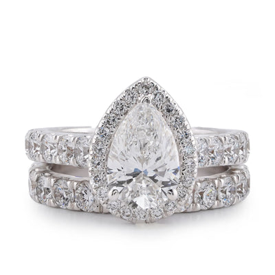 14K White Gold Pear Centre Solitaire Halo 4.35CT Lab Diamond Women Ring with Band