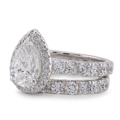 14K White Gold Pear Centre Solitaire Halo 4.35CT Lab Diamond Women Ring with Band