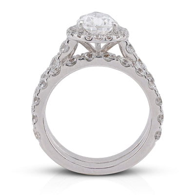 14K White Gold Pear Centre Solitaire Halo 4.35CT Lab Diamond Women Ring with Band