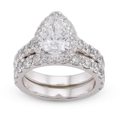 14K White Gold Pear Centre Solitaire Halo 4.35CT Lab Diamond Women Ring with Band