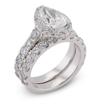 14K White Gold Pear Centre Solitaire Halo 4.35CT Lab Diamond Women Ring with Band
