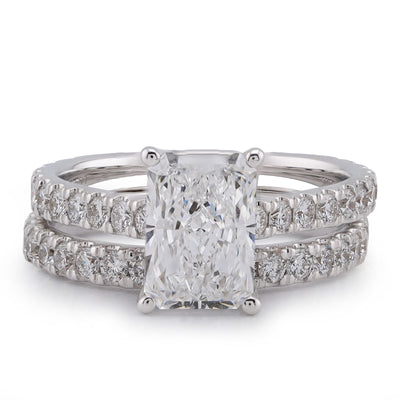 14K White Gold Centre Radiant Solitaire Round 3.30CT Lab Diamond Women Ring with Band